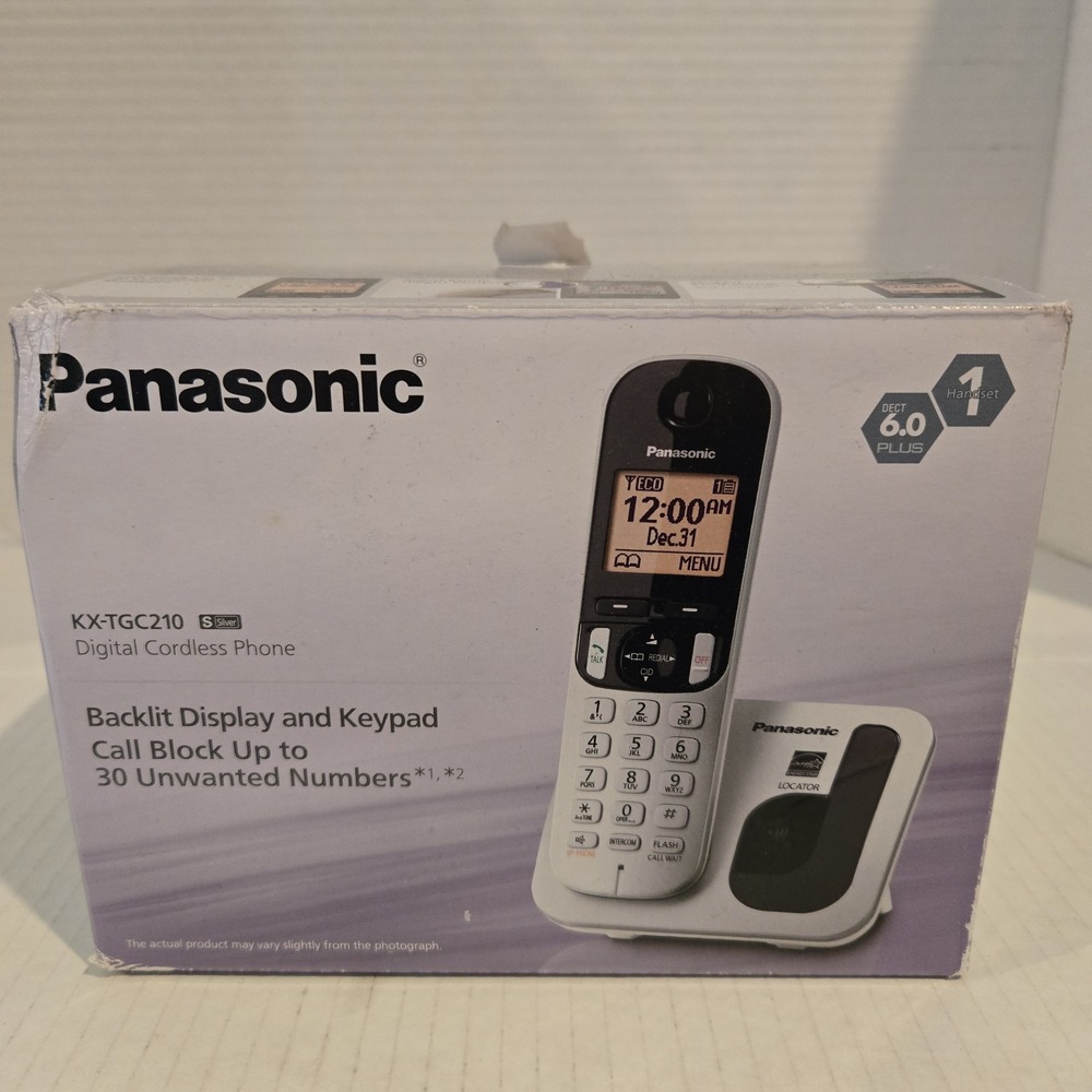 New‎ Nos Panasonic KX-TGC210 Cordless Digital Phone Backlit W Keypad Silver Tone